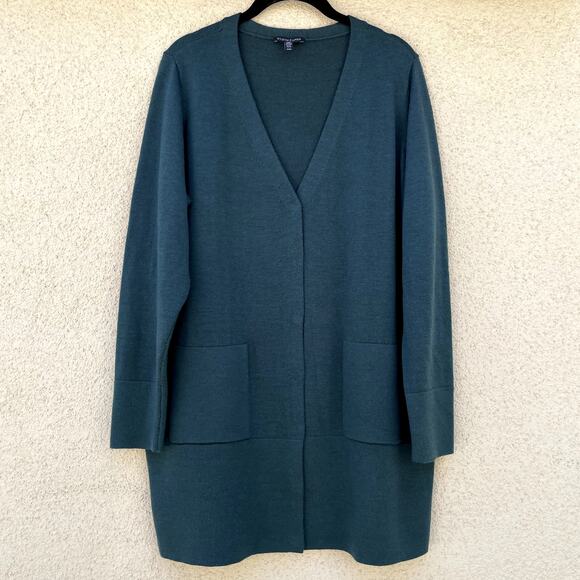 Eileen Fisher Green Merino Wool Cardigan M - Picture 1 of 7